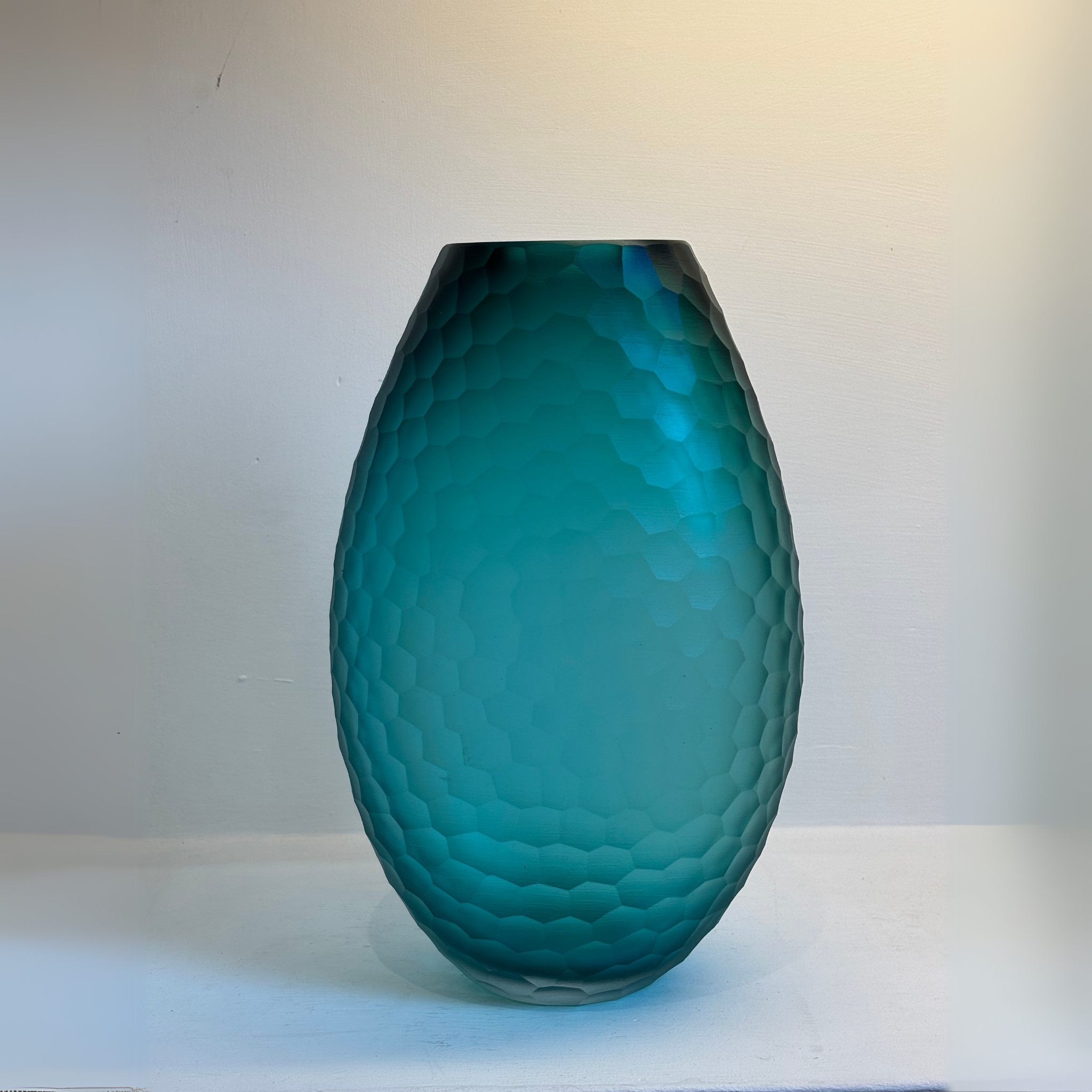 Matt Teal Faceted Murano Glass Vase