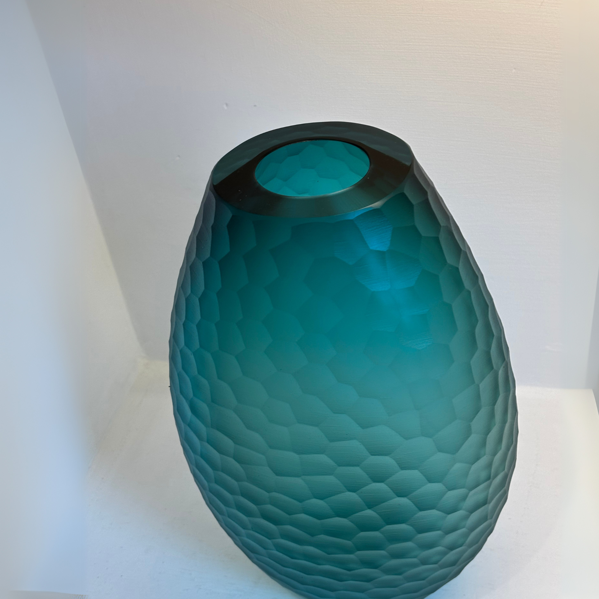 Matt Teal Faceted Murano Glass Vase