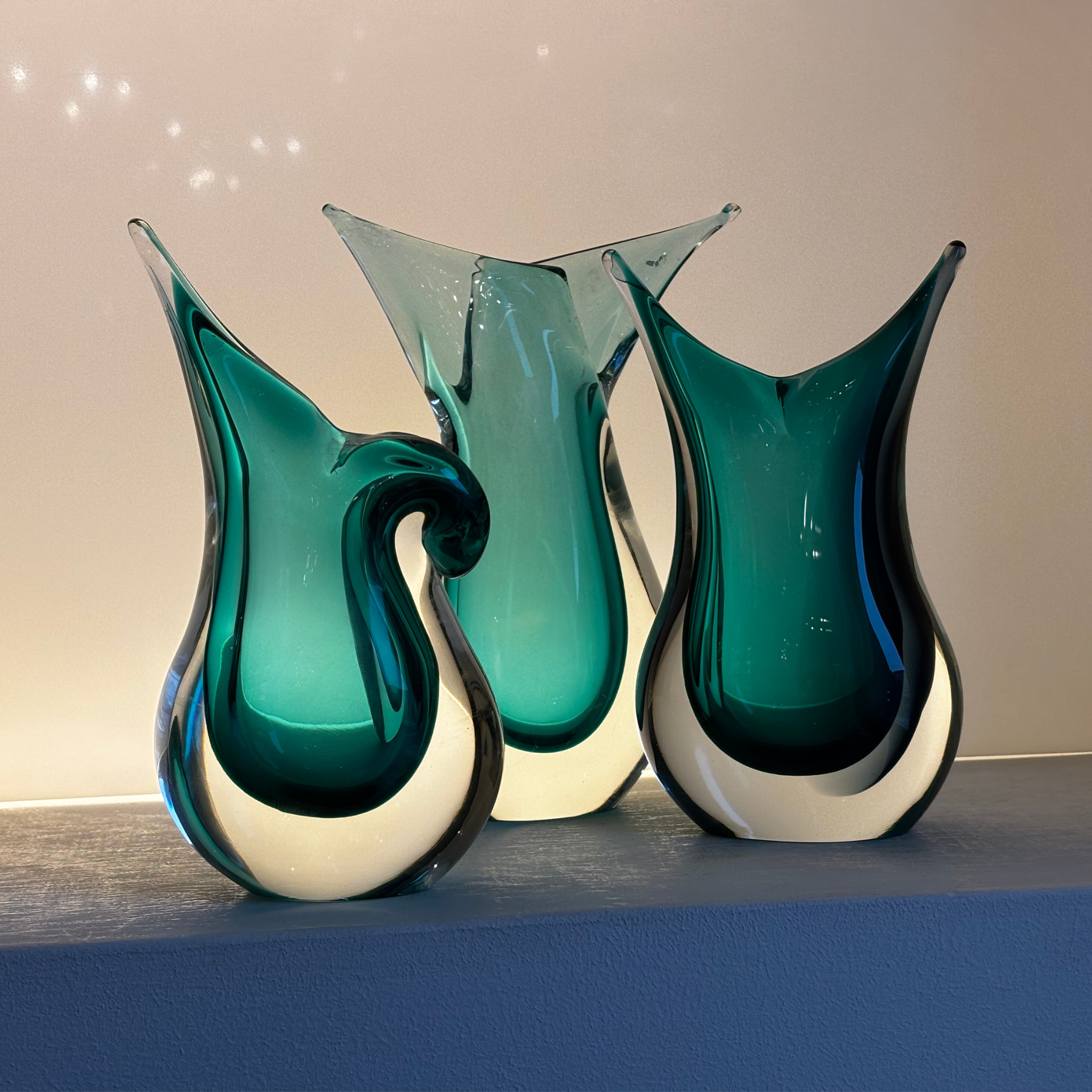 Small Teal Murano Glass Sommerso Vase