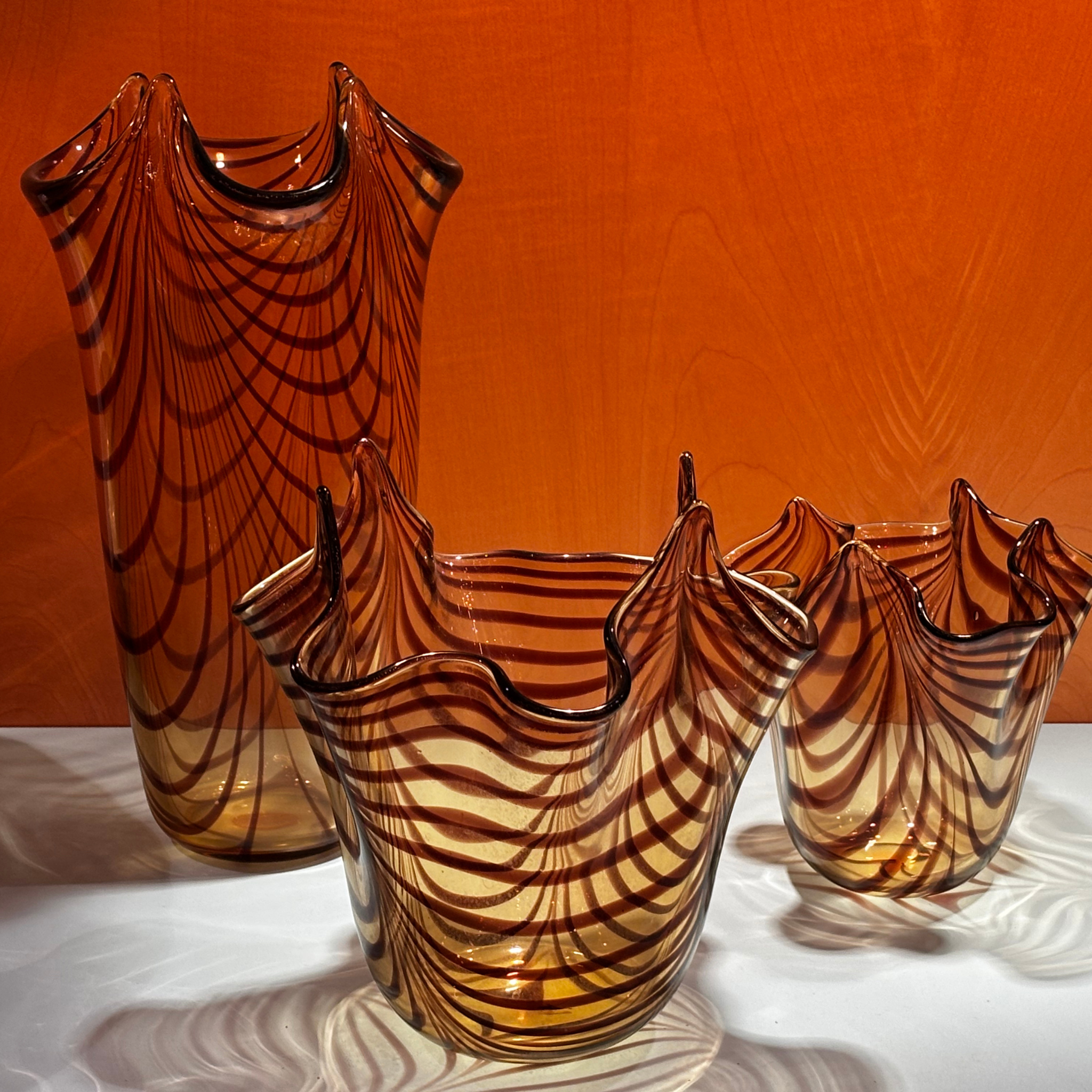 Handkerchief Murano Glass Vase With Brown Stripe Decoration