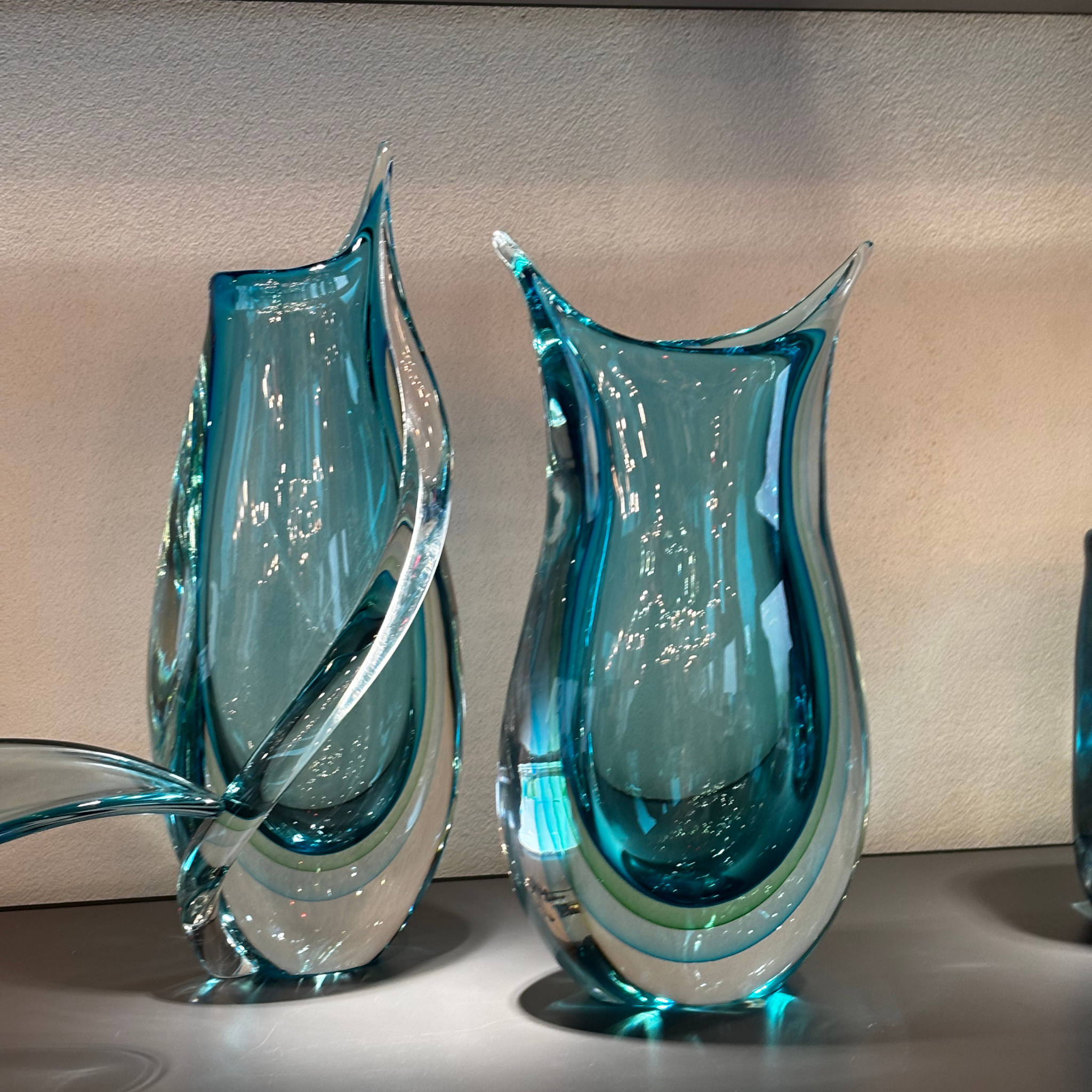 Modern Aqua Blue Sommerso Murano Glass Vases