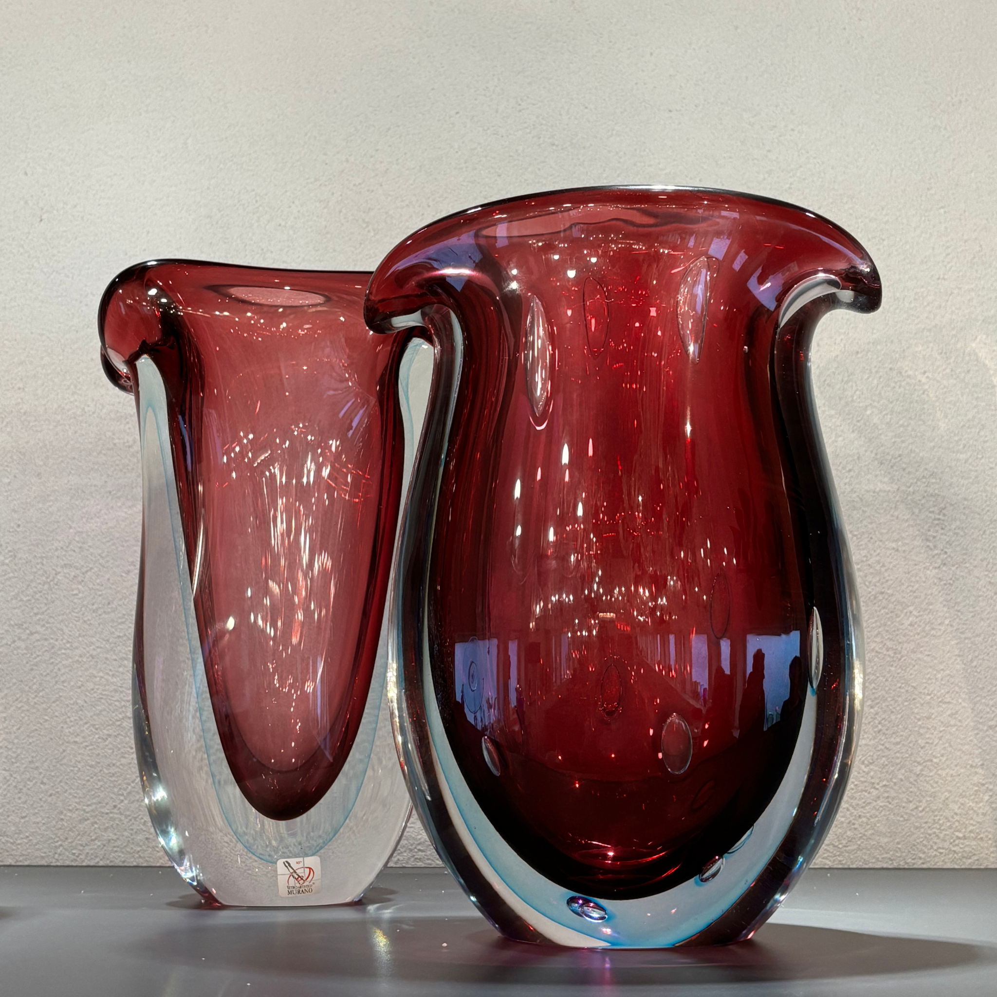 Dark Red Sommerso Murano Glass Vase