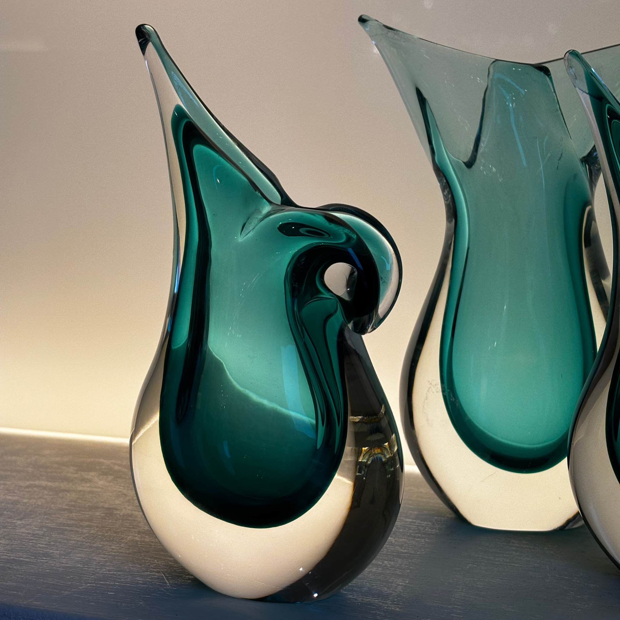 Small Teal Murano Glass Sommerso Vase