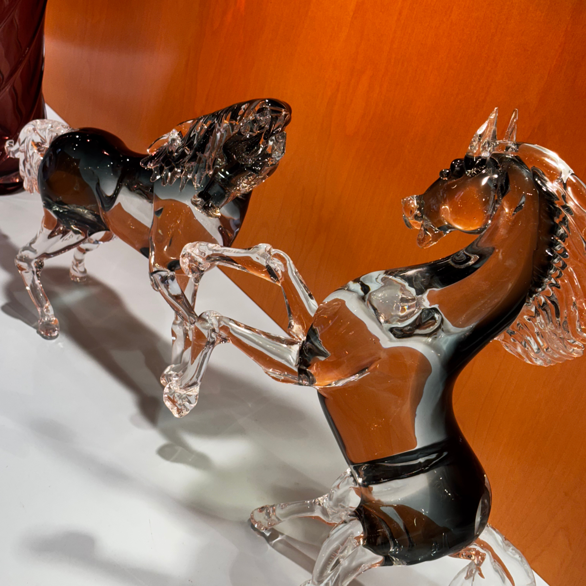 Grey Murano Glass Horse Standing On Hind Legs