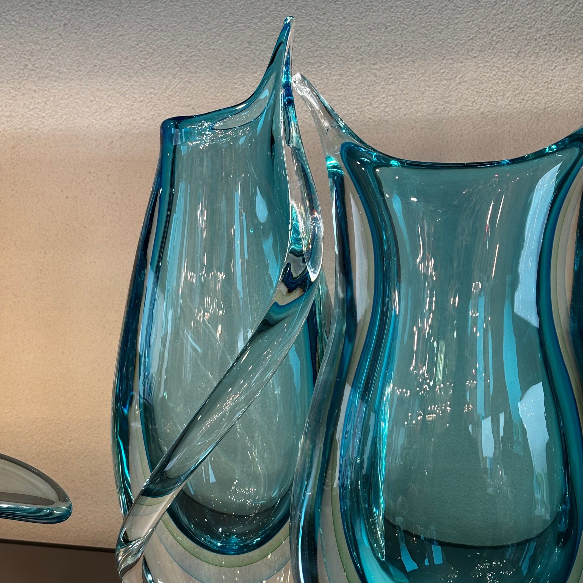 Modern Aqua Blue Sommerso Murano Glass Vases