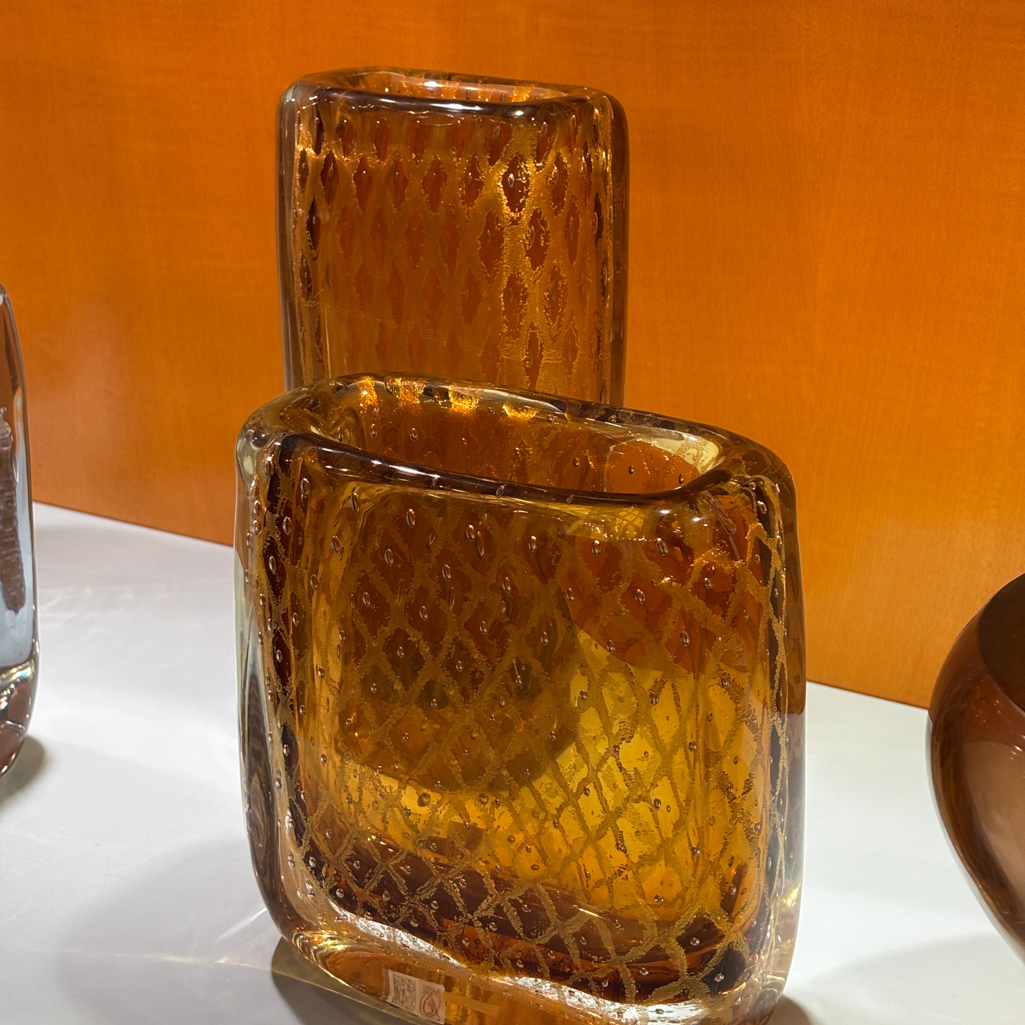 Modern Murano Glass Vase With Gold Leaf Lattice Detailing