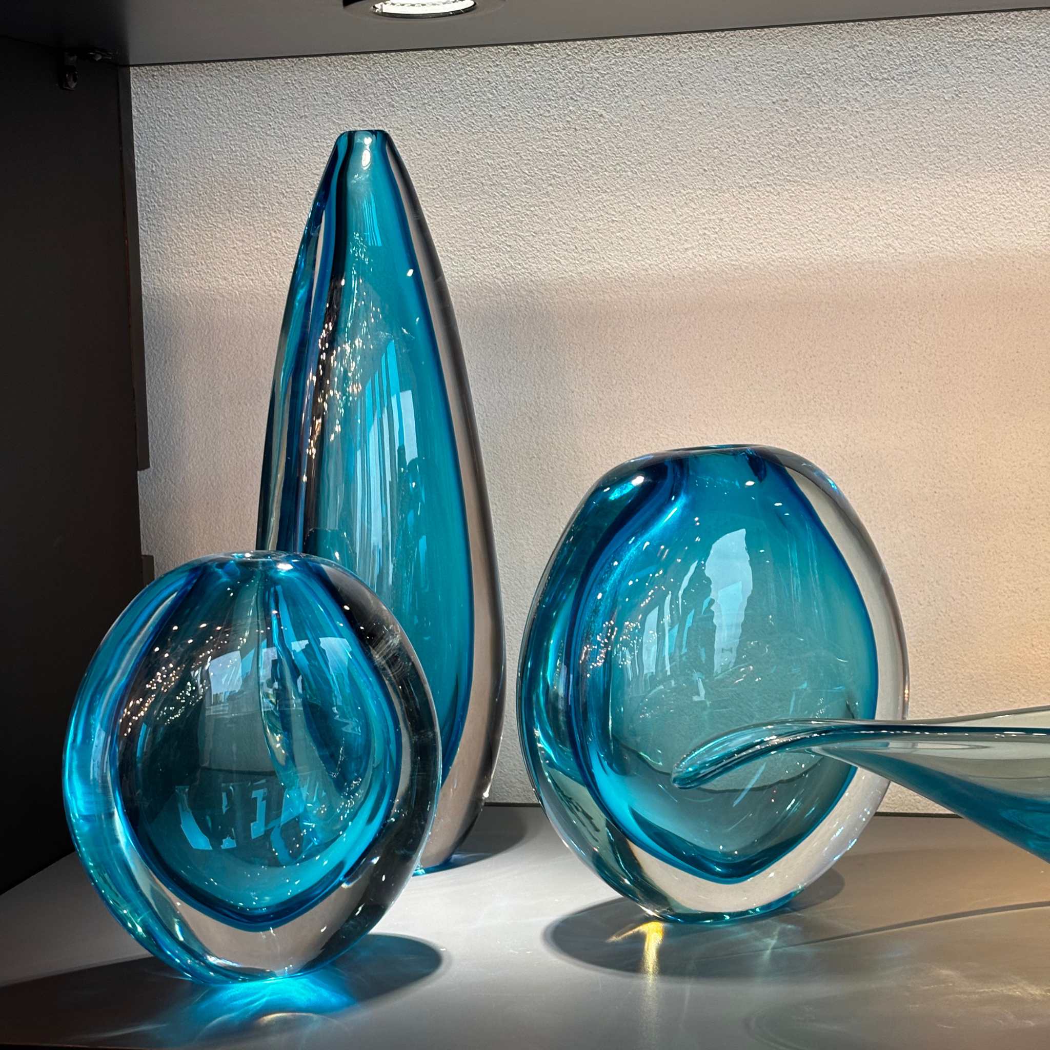 Aqua Blue Modern Sommerso Murano Glass Vases