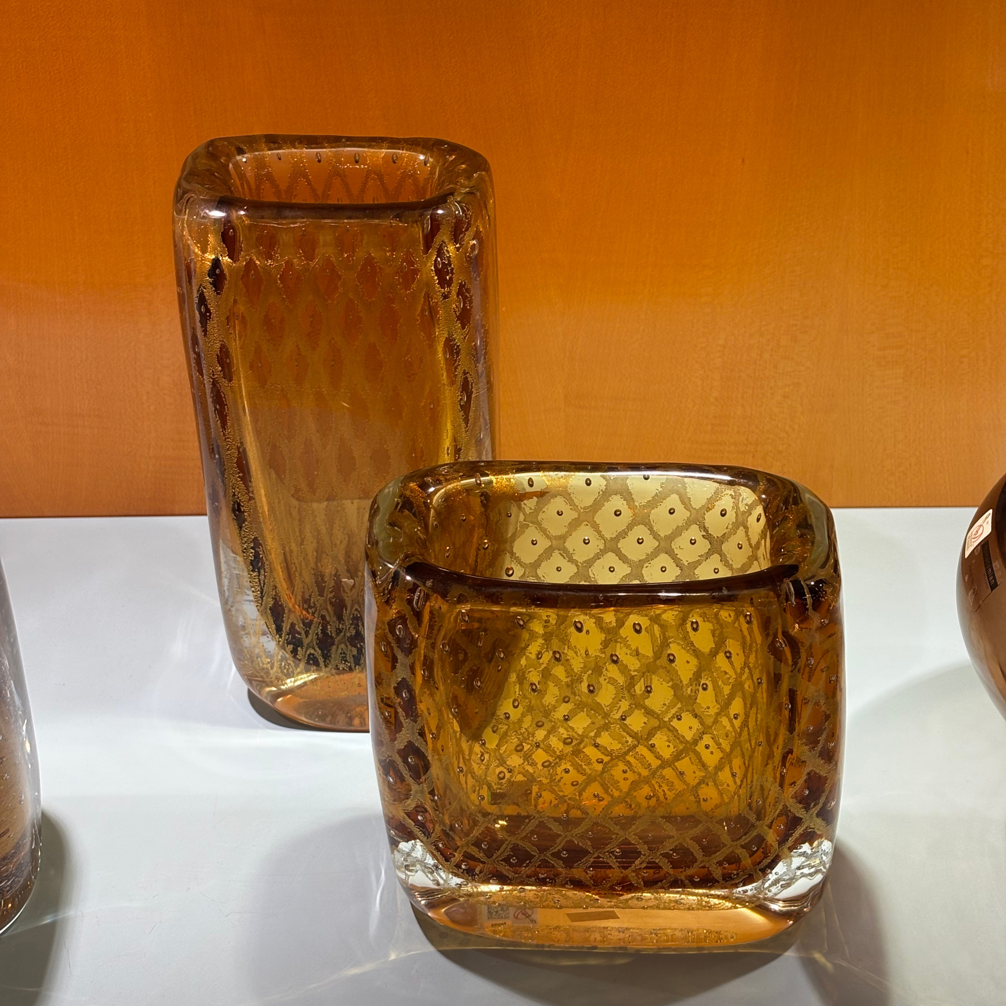 Modern Murano Glass Vase With Gold Leaf Lattice Detailing