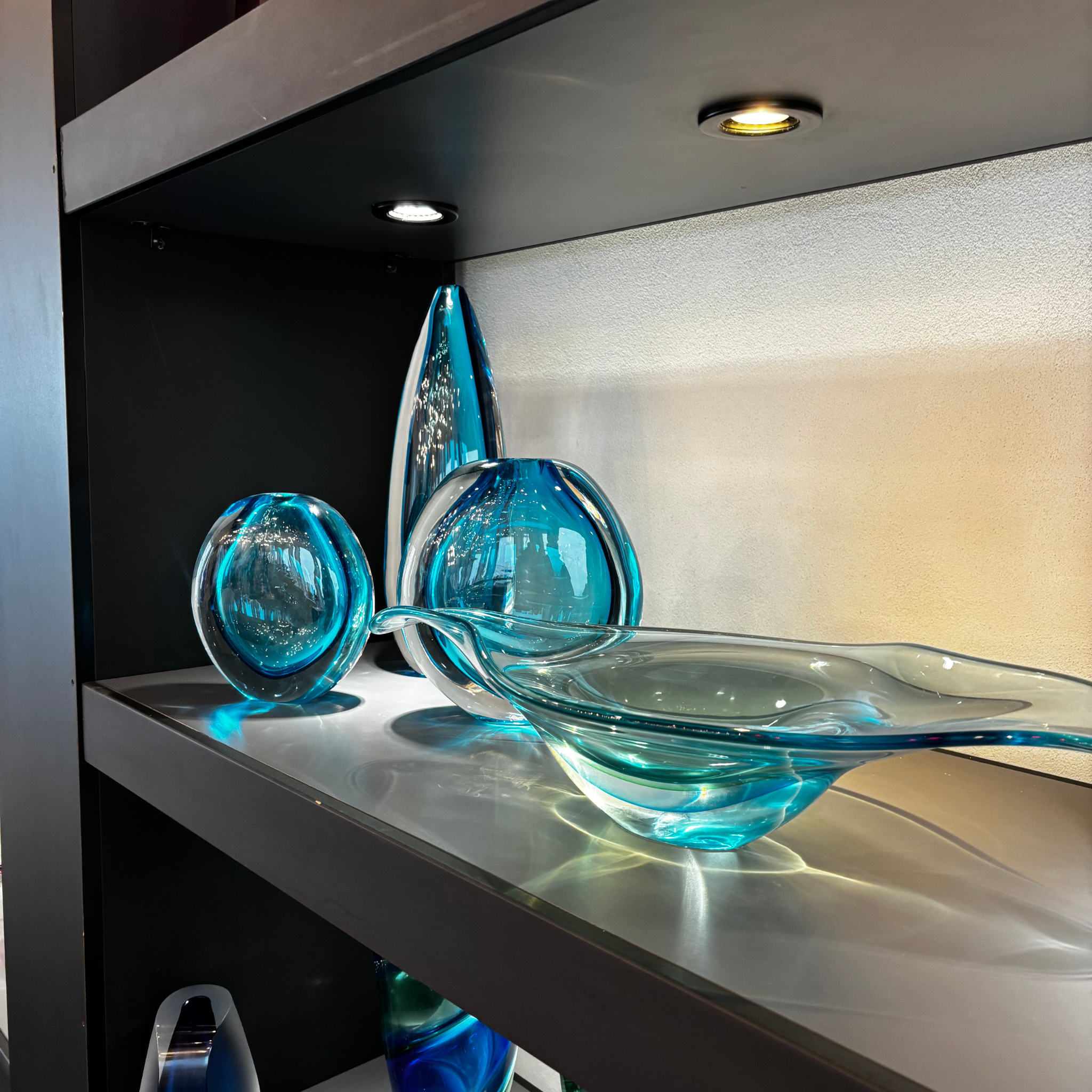 Aqua Blue Modern Sommerso Murano Glass Vases