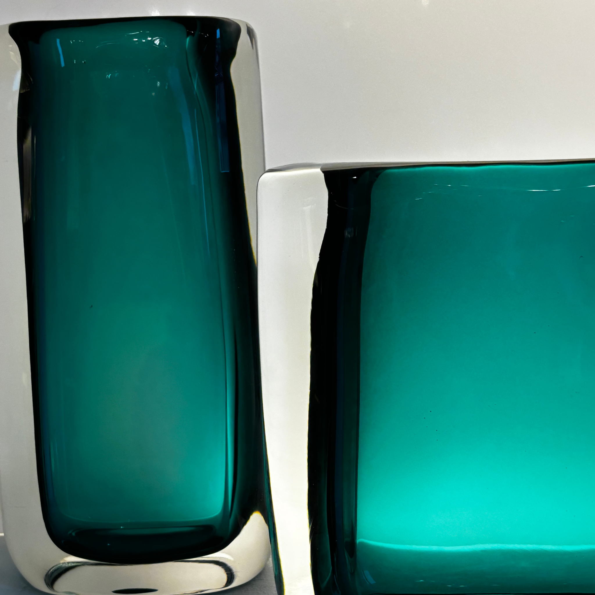 Modern Rectangular Teal Sommerso Murano Vase