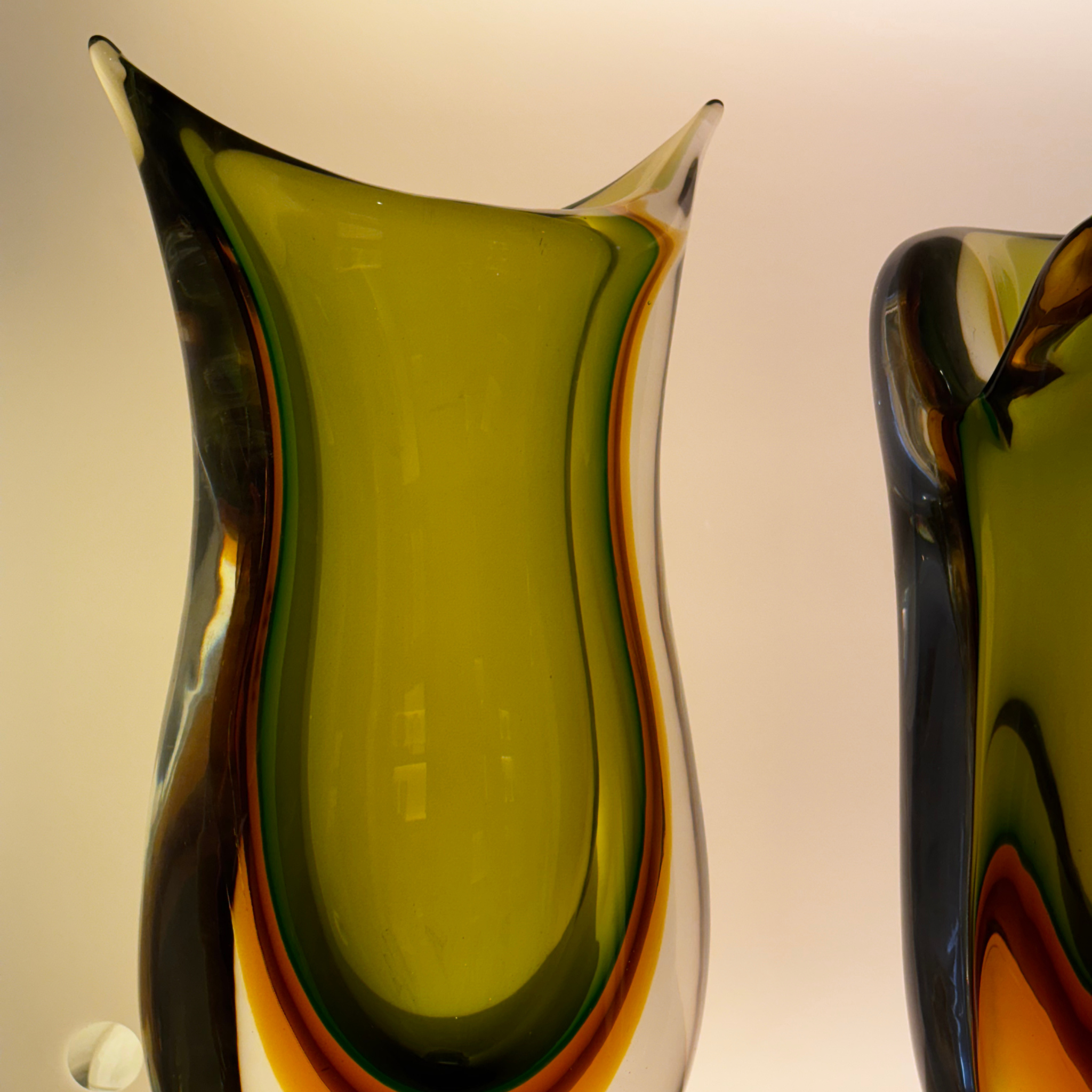 Olive Green Sommerso Murano Glass Vase