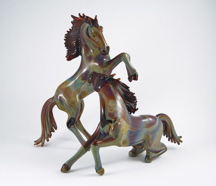 Pair of horses in Calcedonio glass