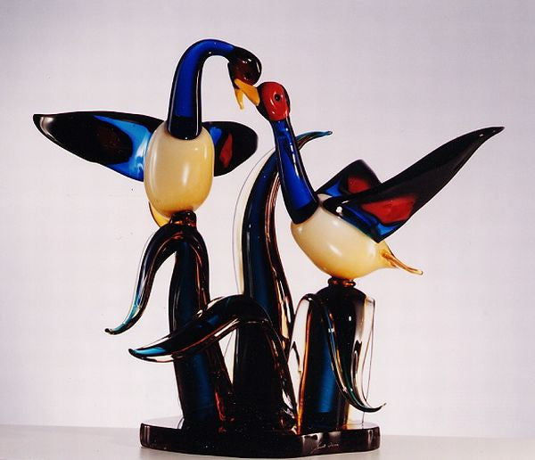 Murano glass ducks on a 'seaweed' base