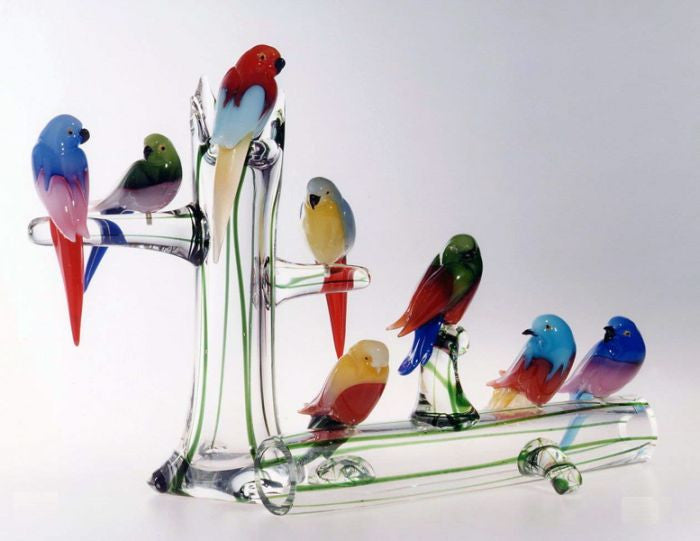 Murano glass garden birds