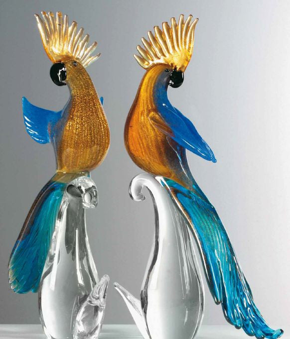 Pair of gold and blue parrots