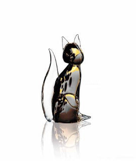 Glass saving Cat Sculpture, Black with Sparkly Gold Flecks