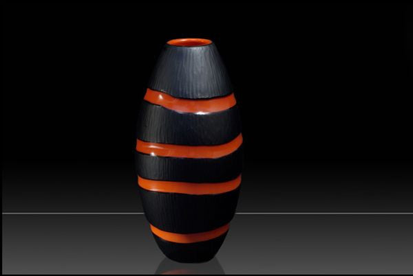 Black and coral hammered vase